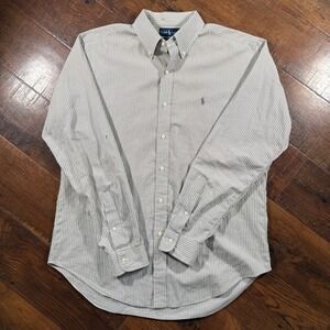Ralph Lauren Mens Classic Fit Long Sleeve Striped Button Down Shirt Grey Large